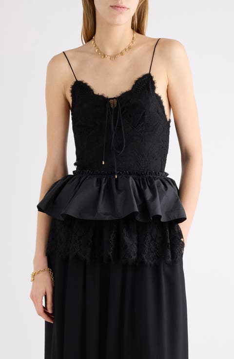 Lace and Technical Taffeta Peplum Camisole
