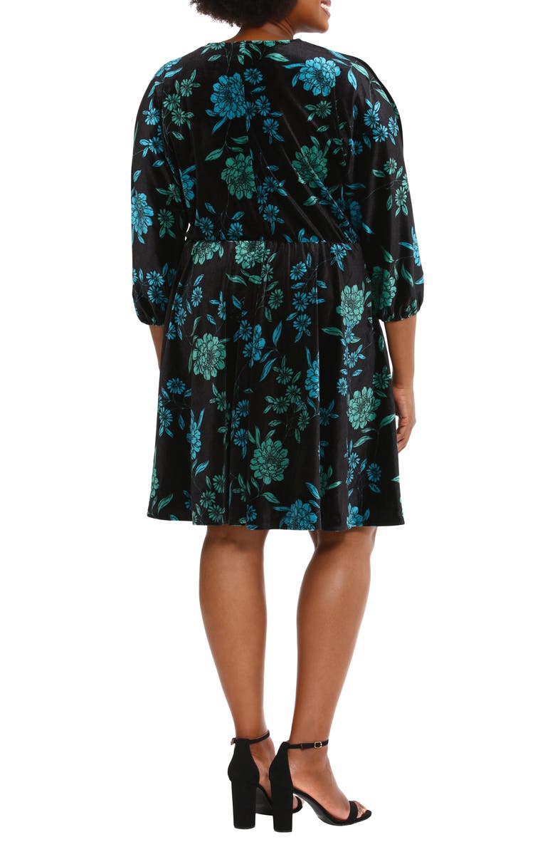 London Times Floral Velvet Fit & Flare Dress, Alternate, color, 