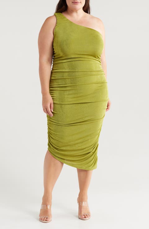 One-Shoulder Asymmetric Body-Con Midi Dress (Plus)