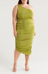 24seven Comfort Apparel One-Shoulder Asymmetric Body-Con Midi Dress