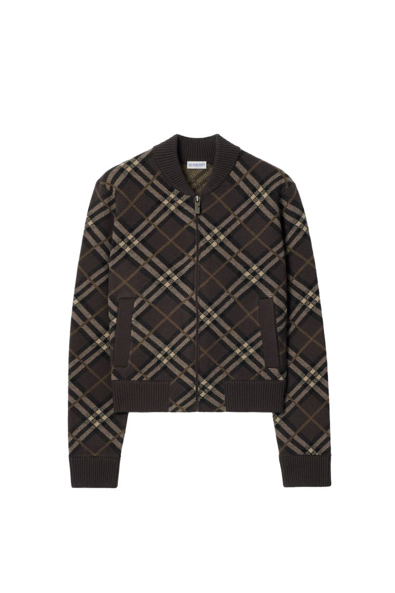 Check Wool Cashmere Bomber Jacket, Alternate, color, Truffle brown