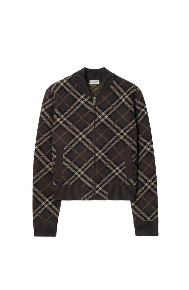 Burberry Check Wool Cashmere Bomber Jacket, Alternate, color, Truffle Brown