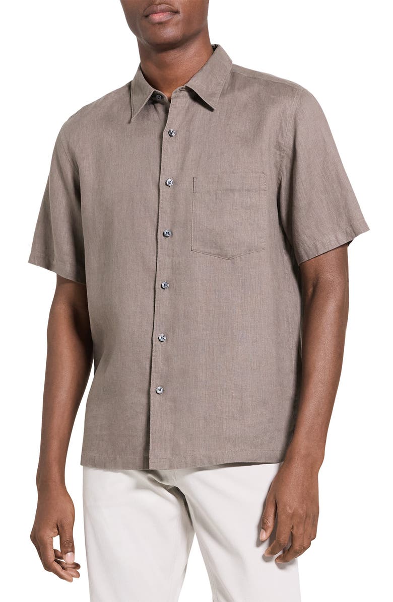 Theory Irving Solid Short Sleeve Linen Button-Up Shirt, Main, color, 