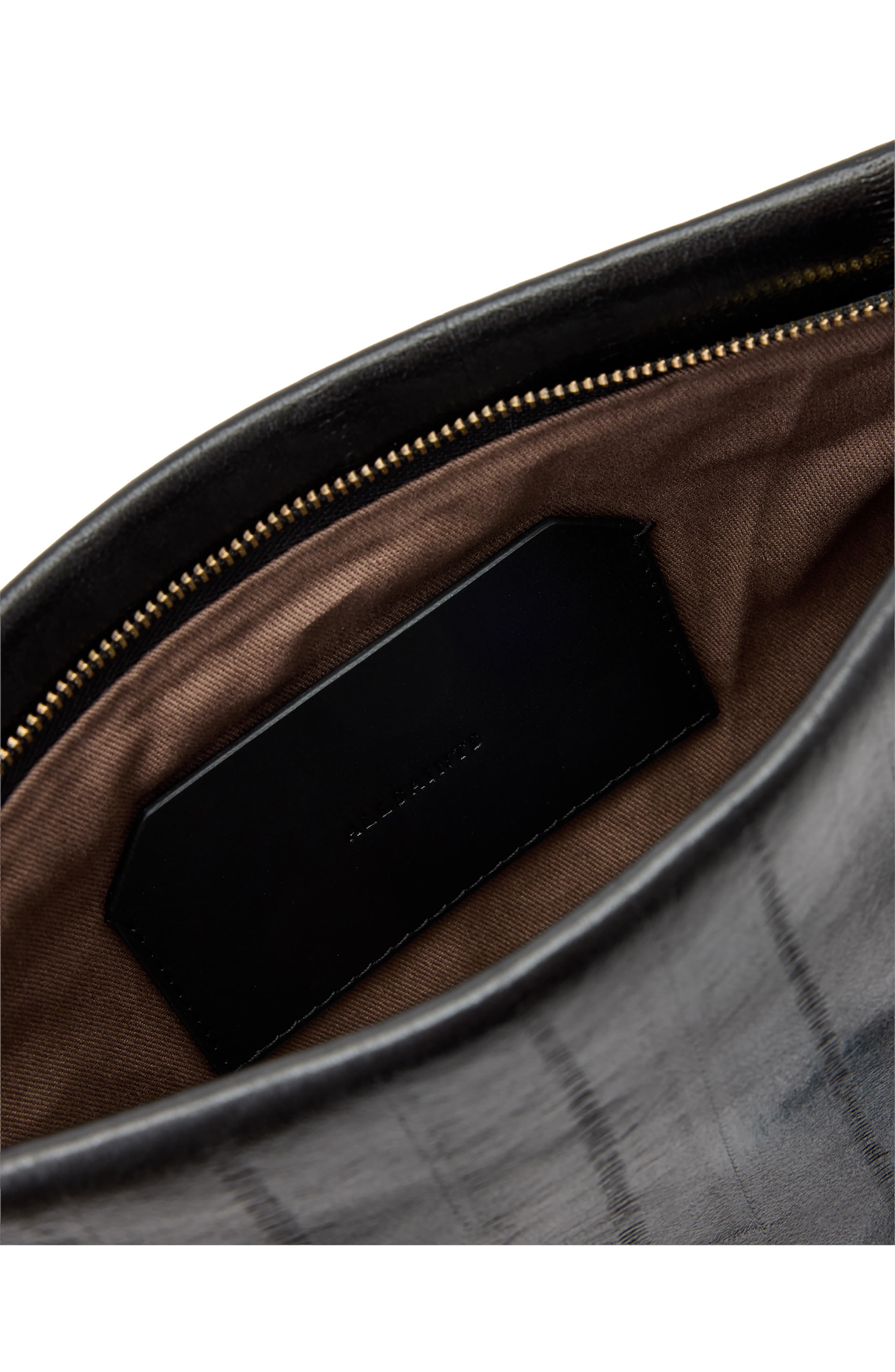 AllSaints Bettina Eel Skin Embossed Leather Clutch, Alternate, color, Black