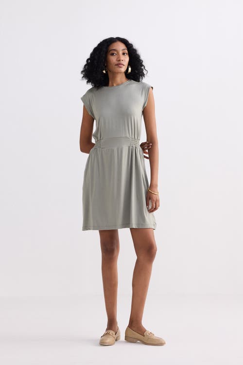 Reistor Short Dress With Smocking Side Detail In Light Olive
