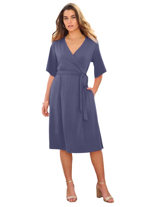 Plus Size Short Sleeve Wrap Fit And Flare Dress