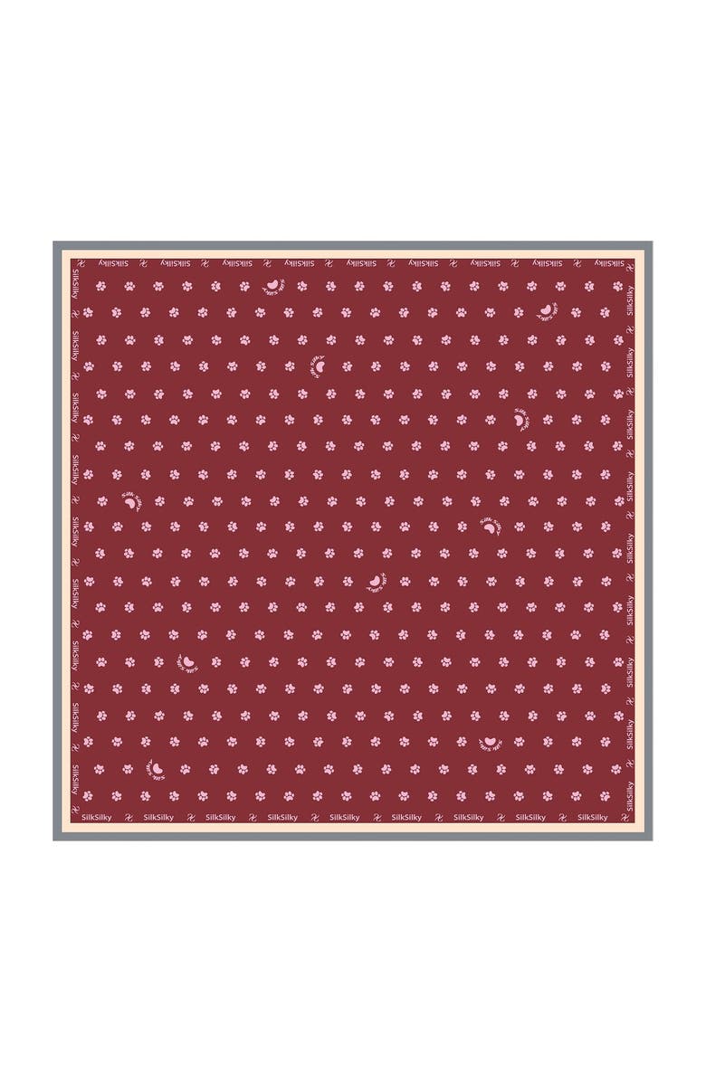 SILKSILKY Pure Silk Paw Print Square Scarf, Main, color, Wine