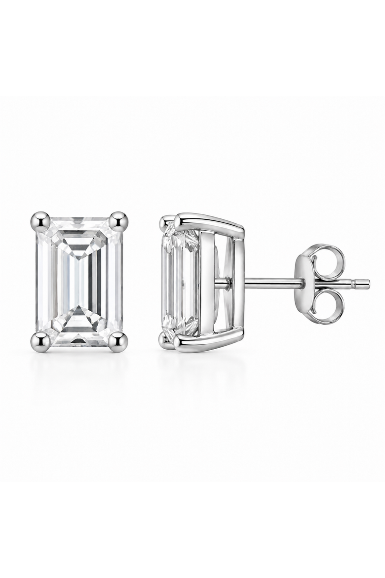 Sterling Silver Emerald Cut Earrings, Main, color, silver