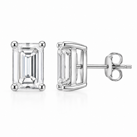 Sterling Silver Emerald Cut Earrings