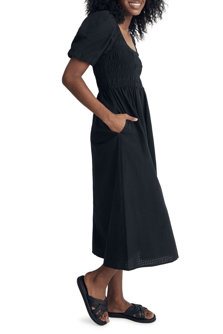 Lucie Puff Sleeve Midi Dress, Alternate, color, TRUE BLACK