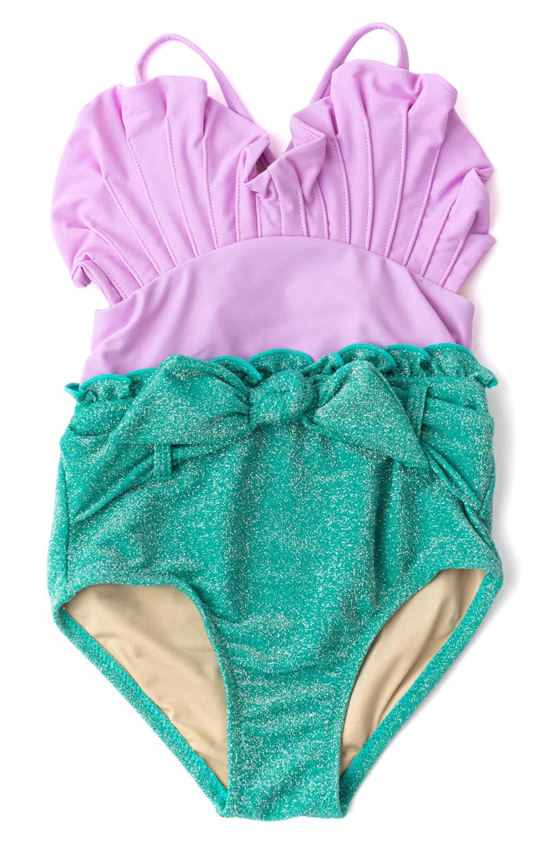 Shade Critters Kids' Mermaid One-Piece Swimsuit, Main, color, Lilac/ Green Multi