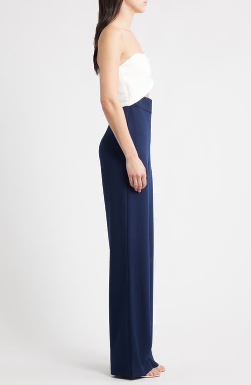 Black Halo Jada Strapless Wide Leg Jumpsuit In Blue