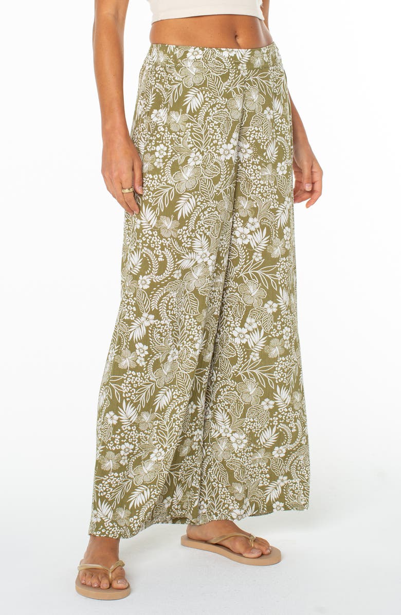 Roxy Midnight Ave Floral Wide Leg Pants, Alternate, color, Olive Branch