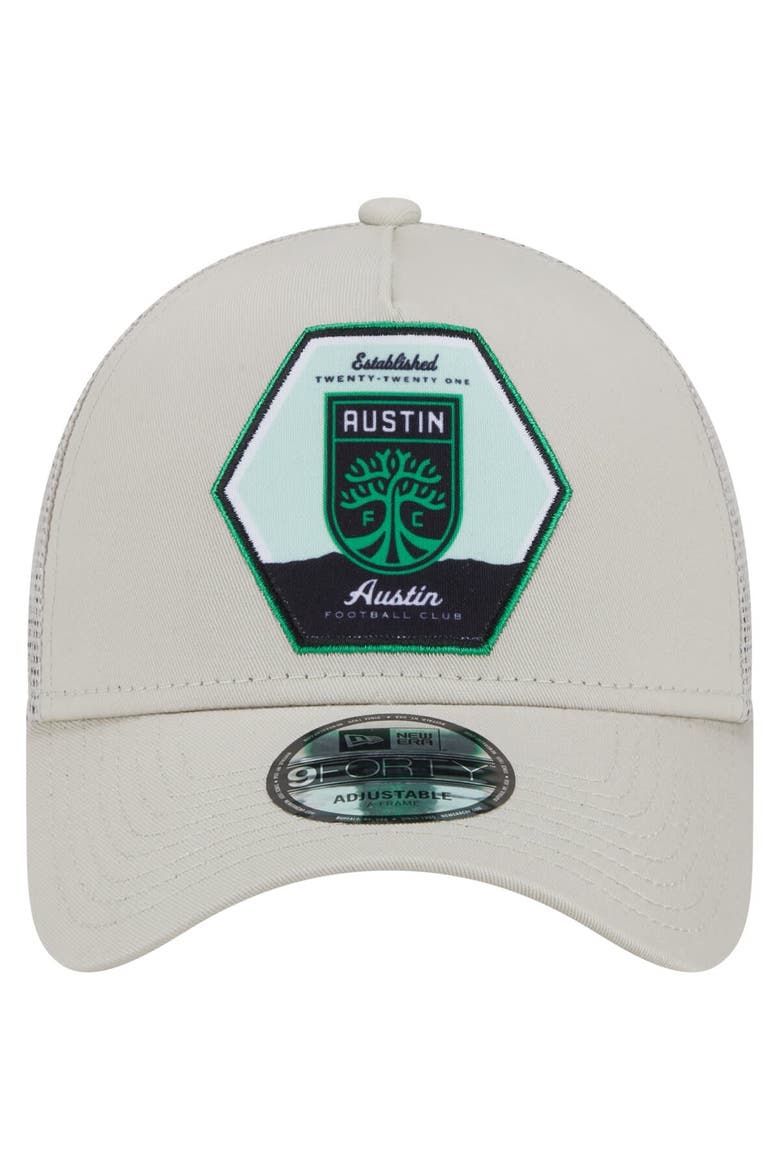 Men's New Era Cream Austin FC Established Patch 9FORTY A-Frame Trucker Adjustable Hat, Alternate, color, Cream