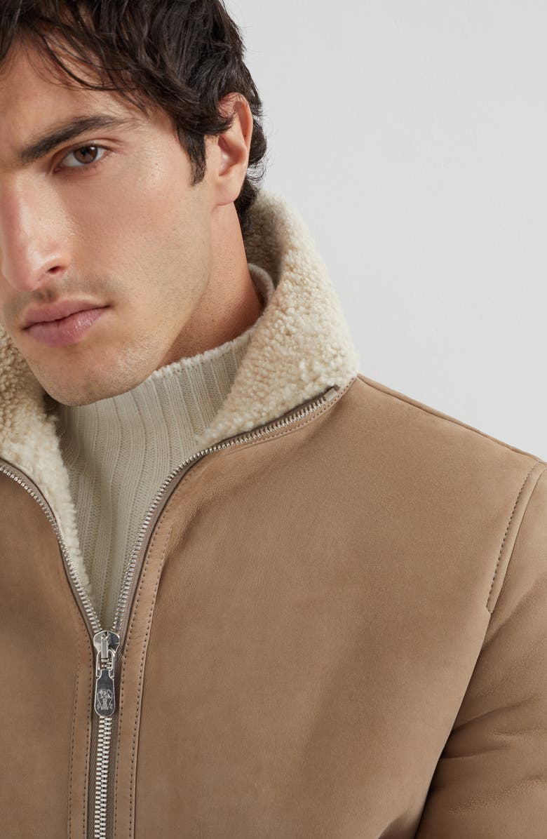 Brunello Cucinelli Curly shearling bomber jacket, Alternate, color, Hazelnut