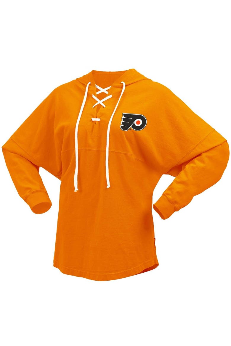 Women's Fanatics Branded Orange Philadelphia Flyers Jersey Lace-Up V-Neck Long Sleeve Hoodie T-Shirt, Alternate, color, Orange