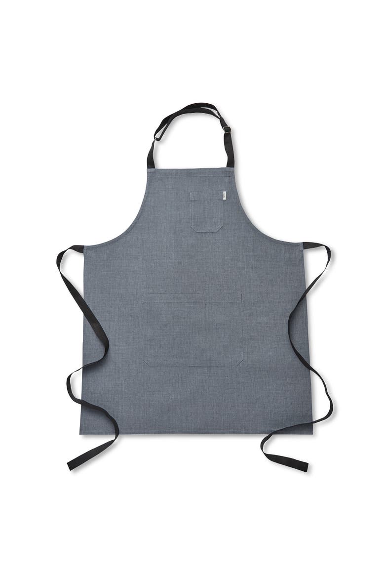 Linen Bib Apron for Men & Women with Front Pockets, 32 x 27 Inches, Main, color, Grey / Black