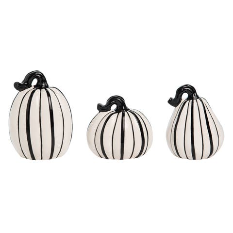 3 Piece Black and White Pumpkins Decor for Halloween Autumn