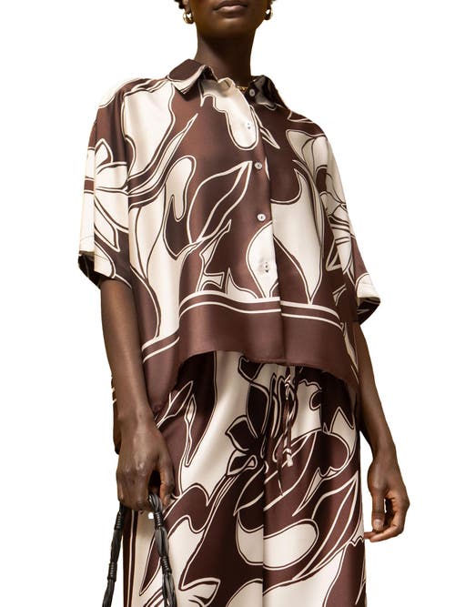 Ro&zo Swirl Collared Placement Blouse In Brown