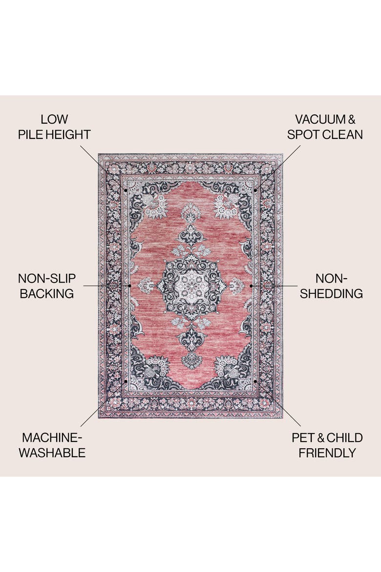 Bausch Bohemian Distressed Chenille Machine-Washable Area Rug, Alternate, color, Dark Pink/Black/White
