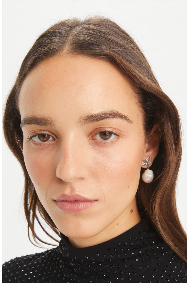 Star Cultured Pearl Drop Earrings, Alternate, color, TORY SILVER / PEARL / CRYSTAL