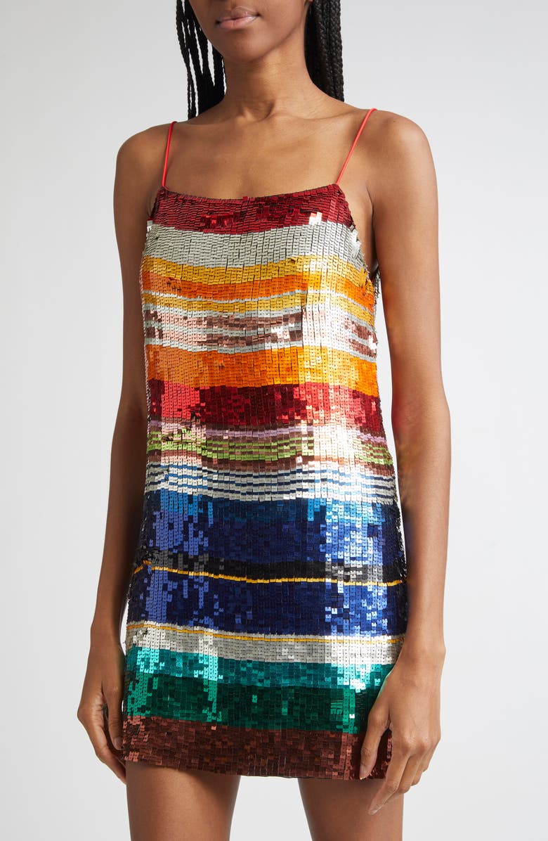 Alice + Olivia Bridget Rainbow Stripe Sequin Minidress, Alternate, color,