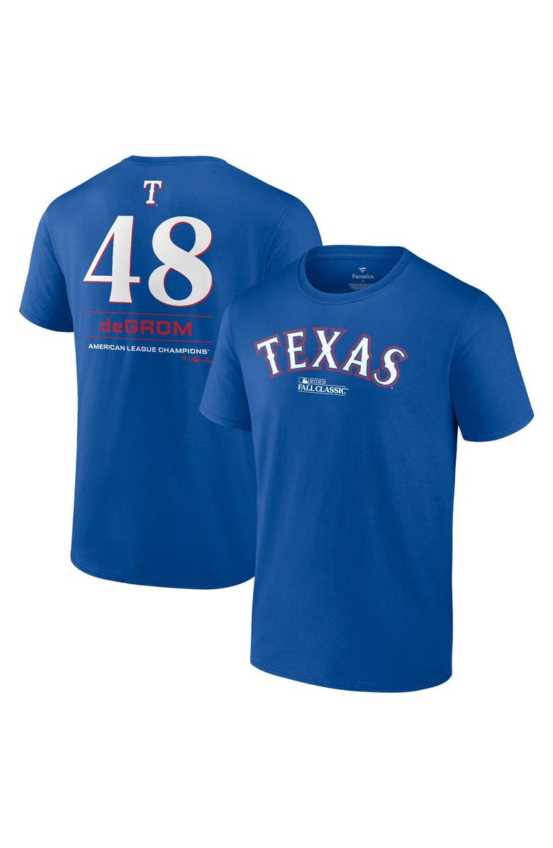 FANATICS Men's Fanatics Branded Jacob deGrom Royal Texas Rangers 2023 American League Champions Player Name & Number T-Shirt, Main, color,
