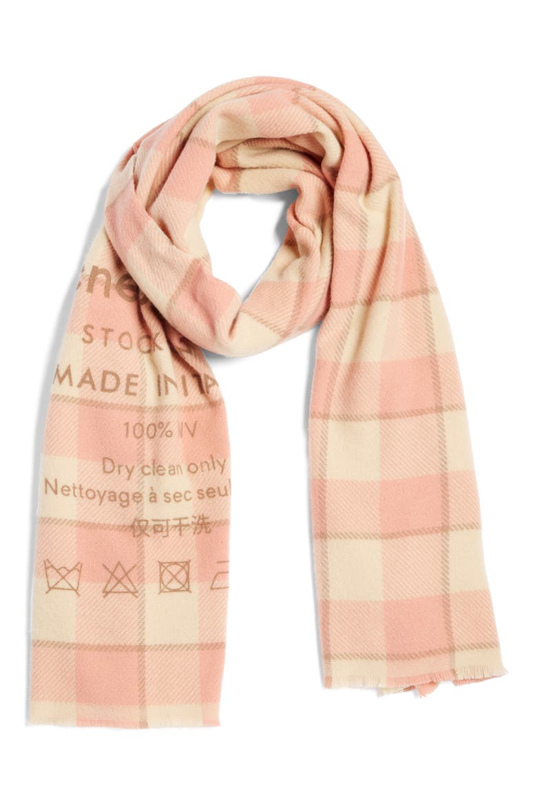 Cassiar Check Scarf, Alternate, color, WHEAT BEIGE/ PINK