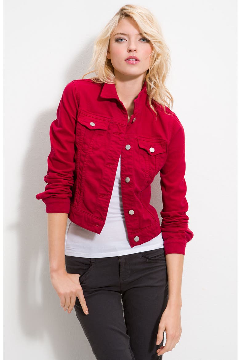 Slim Fit Overdyed Denim Jacket, Main, color, BLACK CHERRY