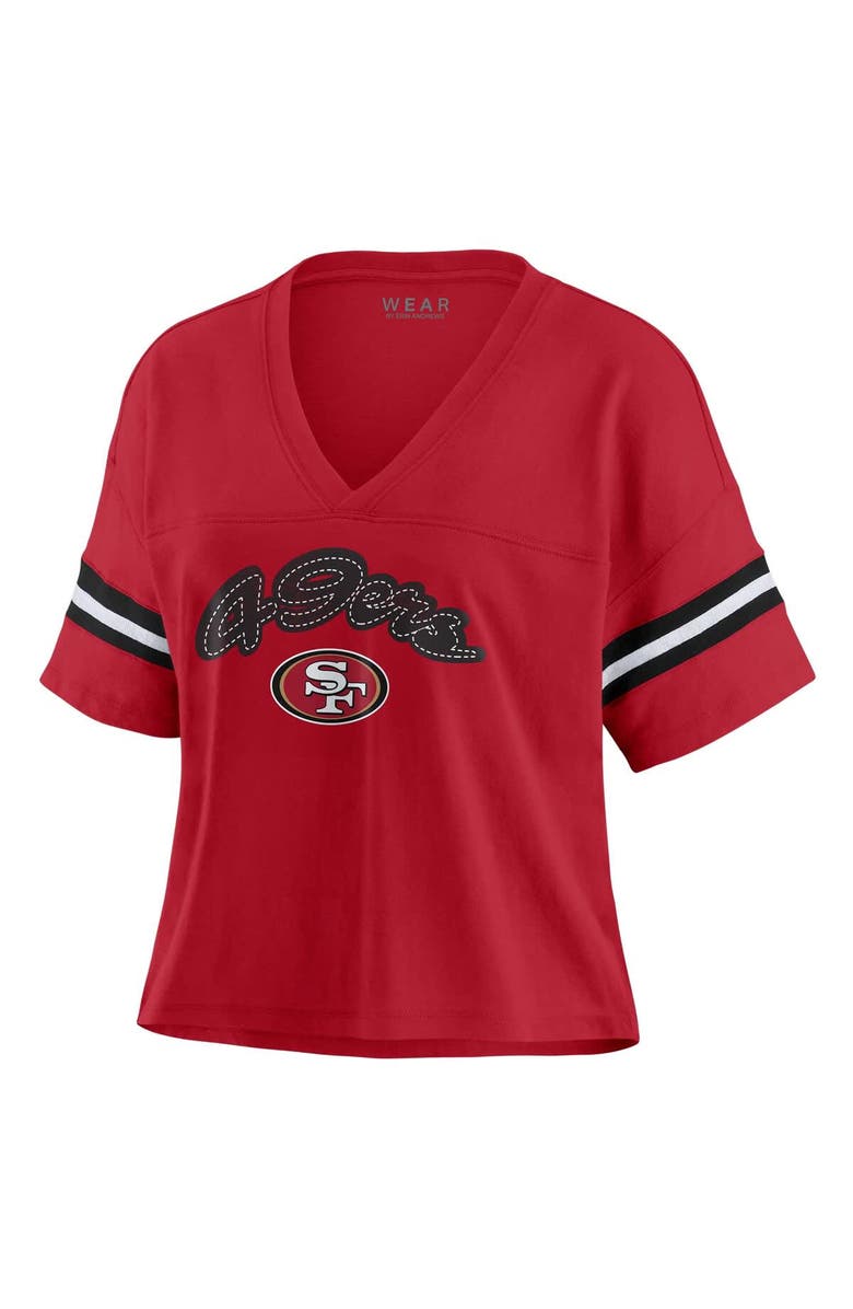 WEAR by Erin Andrews Women's WEAR by Erin Andrews Scarlet San Francisco 49ers Plus Size Color Block Boxy V-Neck T-Shirt, Alternate, color,