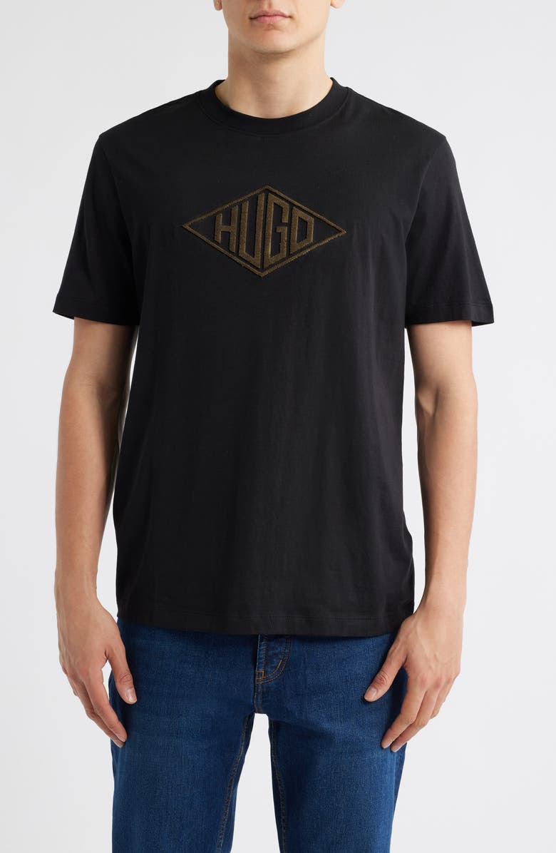 HUGO Dalendi Logo Embroidered T-Shirt, Main, color, Black