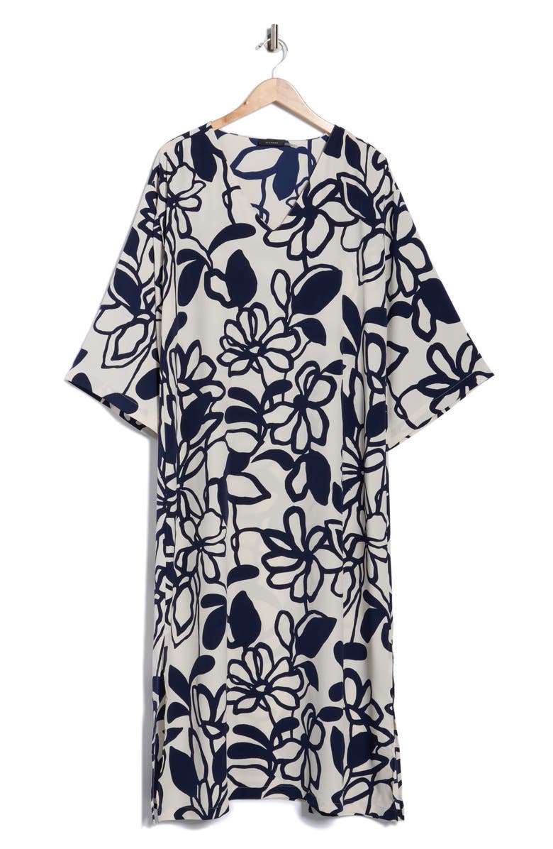 Natori Floral Caftan, Alternate, color, Navy