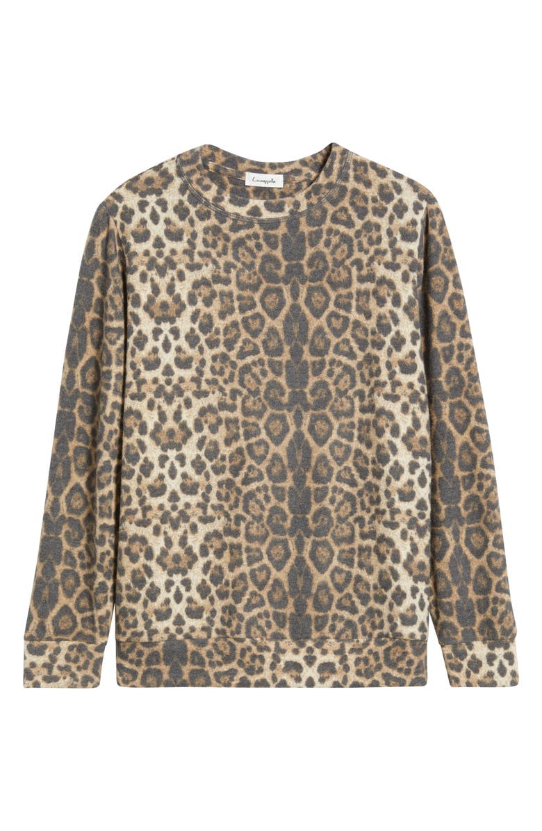 Loveappella Crewneck Brushed Jersey Sweater, Alternate, color, Brown