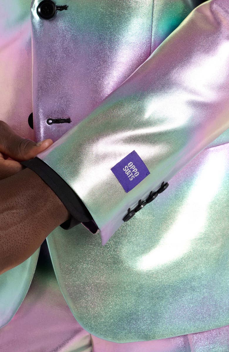 OppoSuits Proper Pearly Slim Fit Two-Piece Suit & Tie Set, Alternate, color, Silver Multi