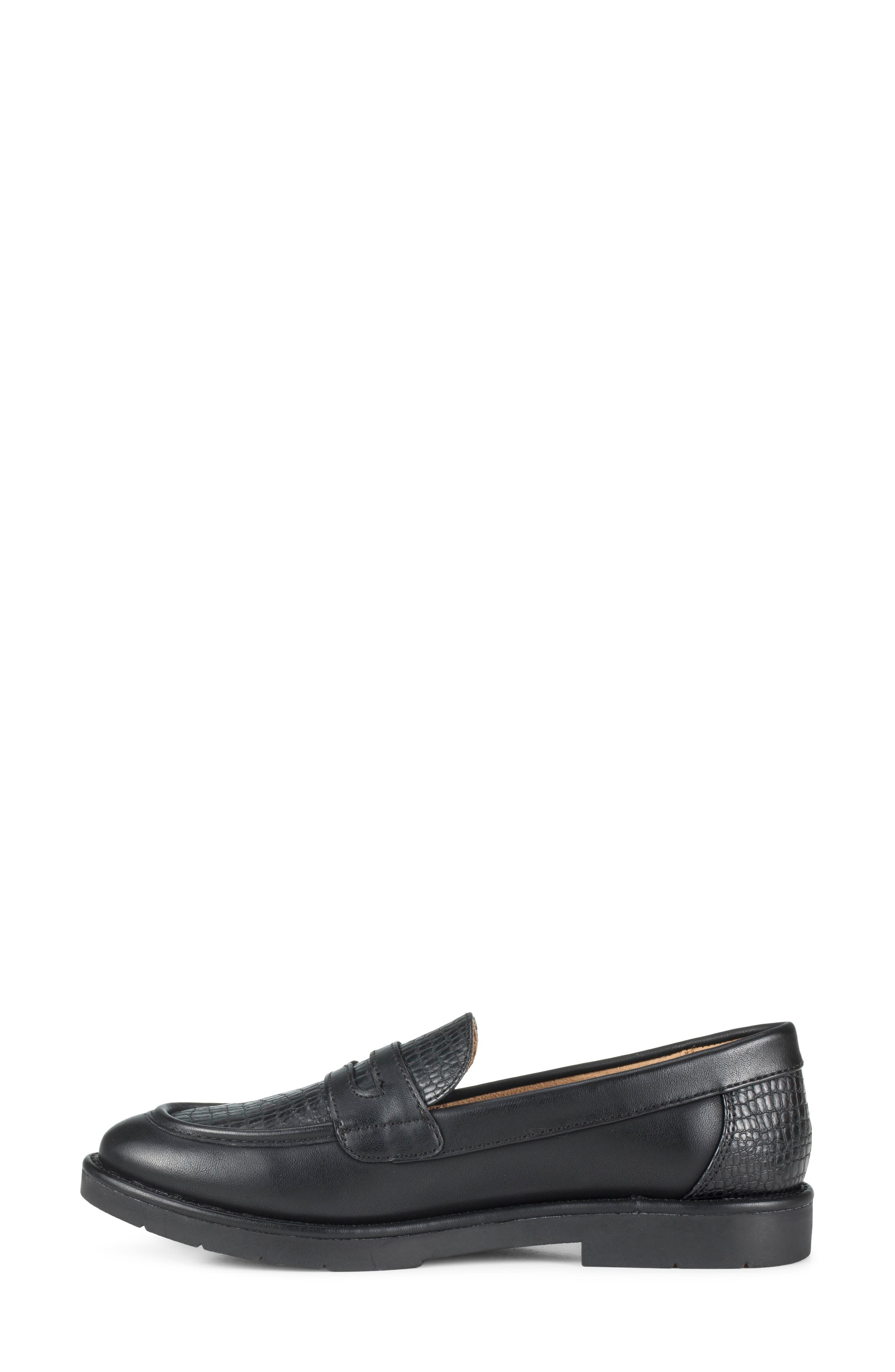 Calli Croc Embossed Faux Leather Loafer, Alternate, color, BLACK CROCO
