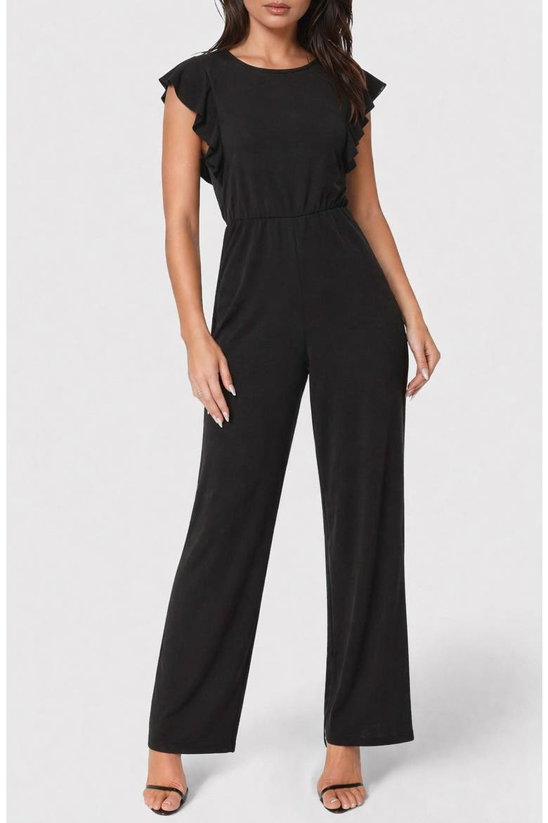 Flutter Sleeve Wide Leg Jumpsuit, Main, color, BLACK