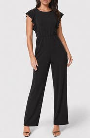 bebe Flutter Sleeve Wide Leg Jumpsuit