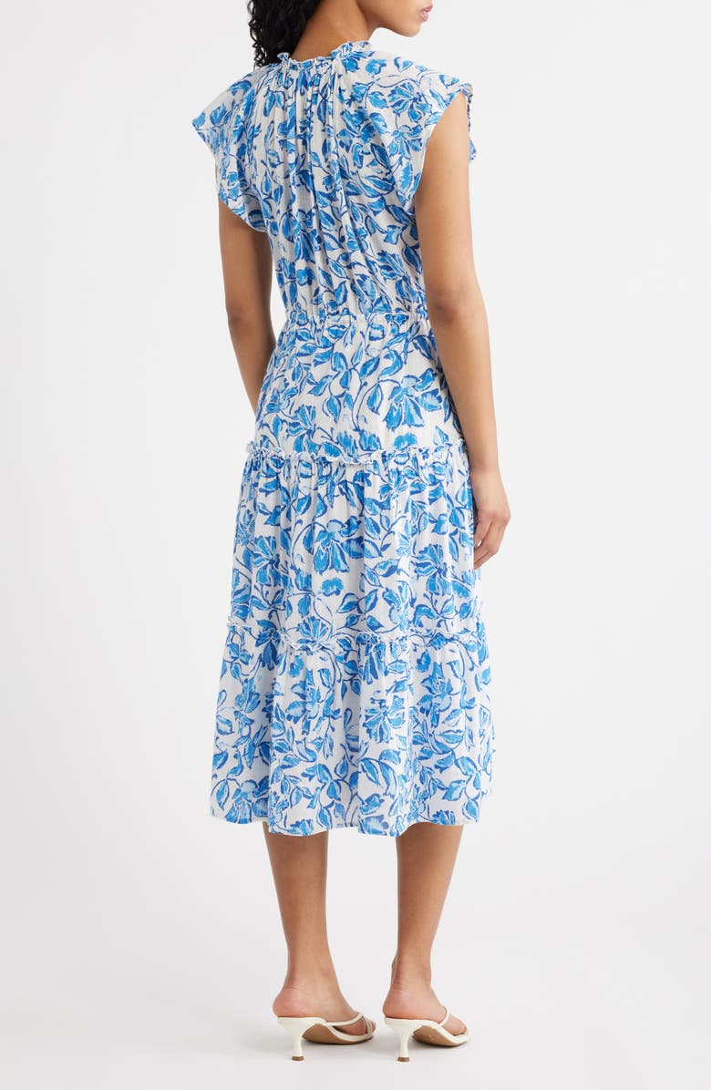 Rails Juni Floral Tie Waist Linen Blend Midi Dress, Alternate, color, Azure Jasmine