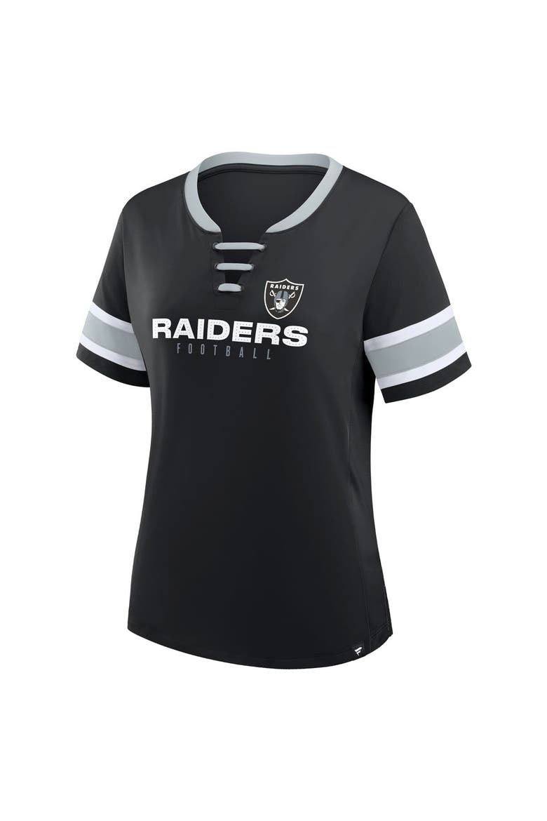 Women's Fanatics Black Las Vegas Raiders Redzone Draw Play Athena Lace-Up T-Shirt, Alternate, color, Black