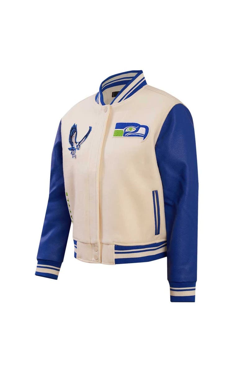 PRO STANDARD Women's Pro Standard Cream Seattle Seahawks Retro Classic Vintage Full-Zip Varsity Jacket, Alternate, color,