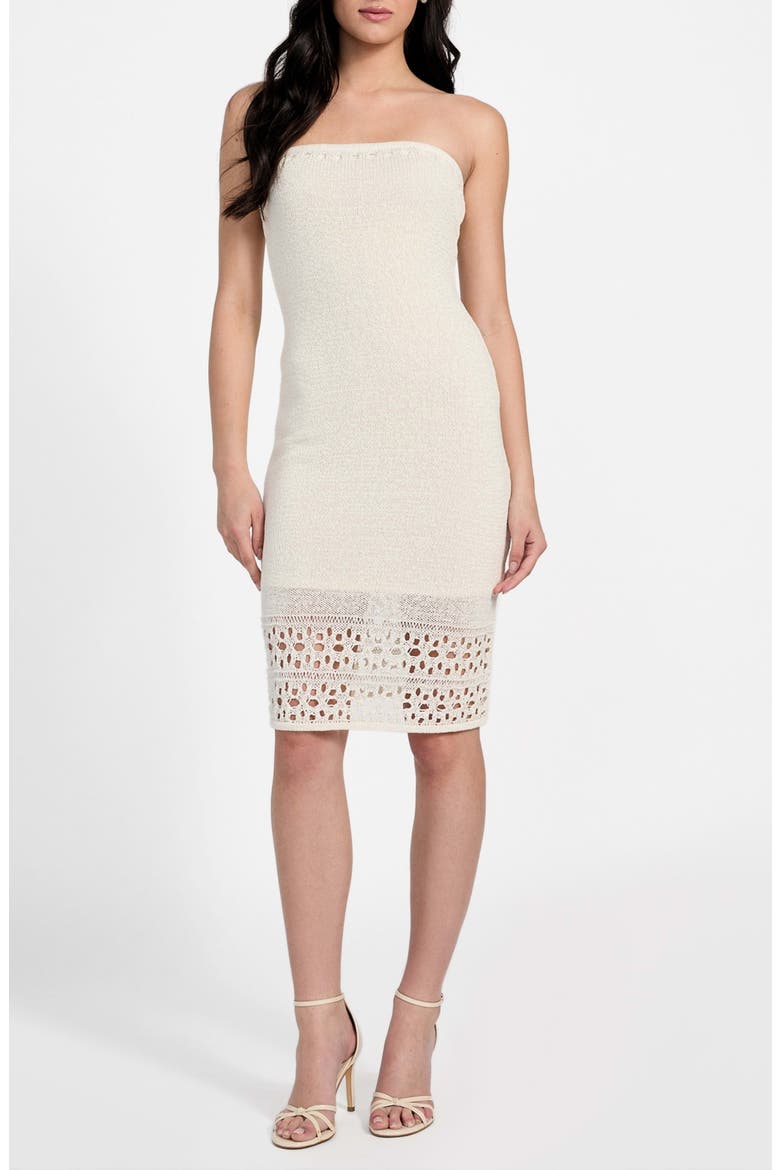 Leah Open Stitch Strapless Organic Cotton Blend Dress, Main, color, DOVE WHITE
