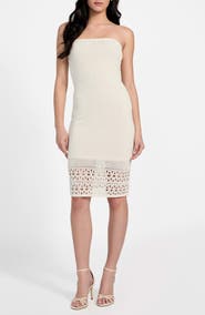GUESS Leah Open Stitch Strapless Organic Cotton Blend Dress