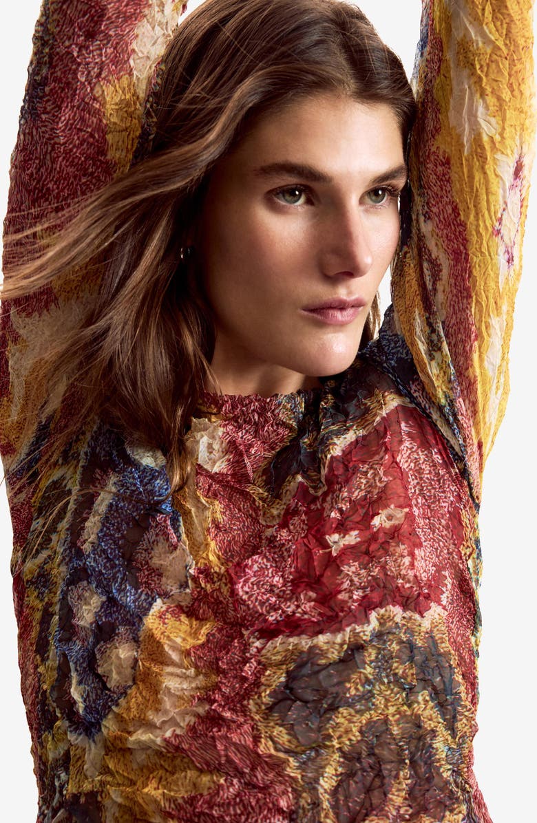 Desigual Abstract Print Long Sleeve Shirt, Alternate, color, Yellow