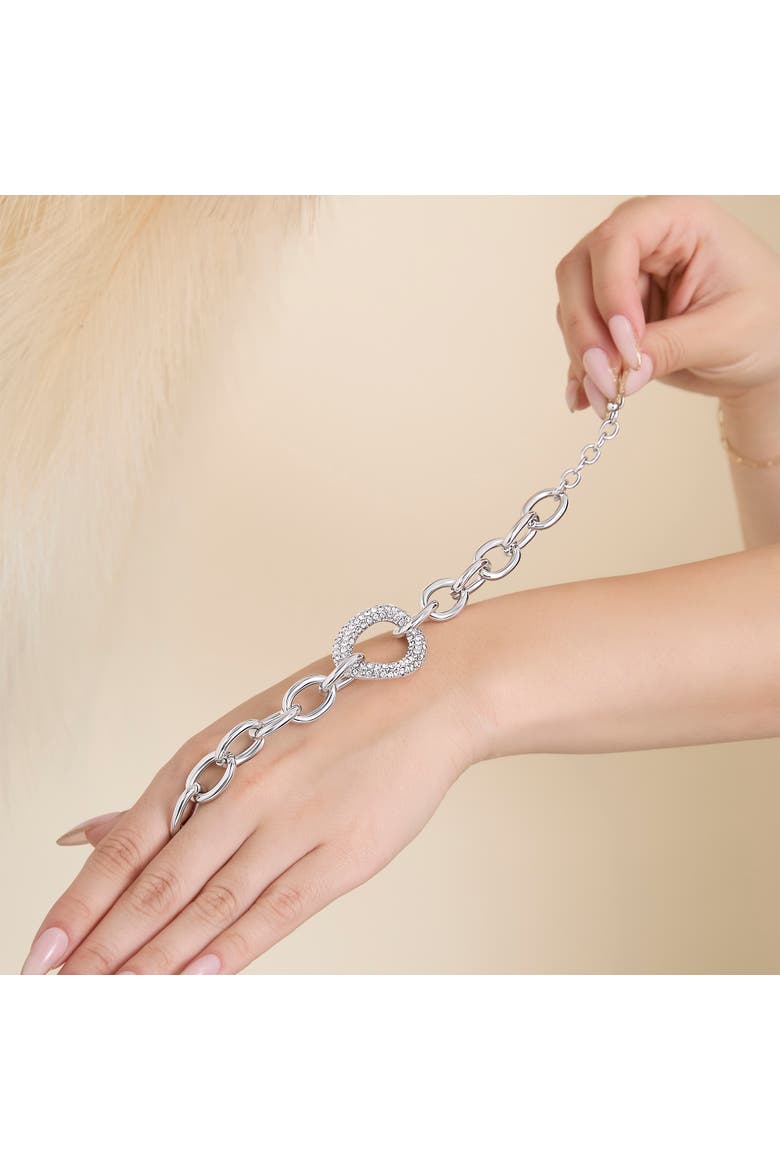 Silver-Tone Pavé Oval Link Bracelet, Alternate, color, Silver