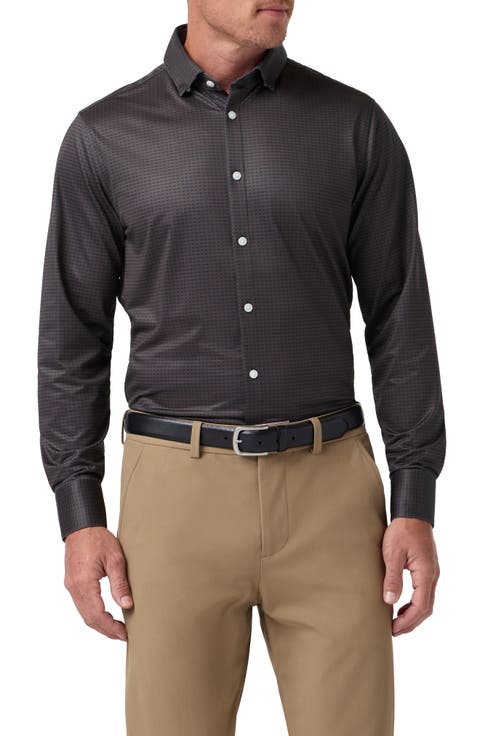 Halyard Trim Fit Tile Print Performance Button-Up Shirt