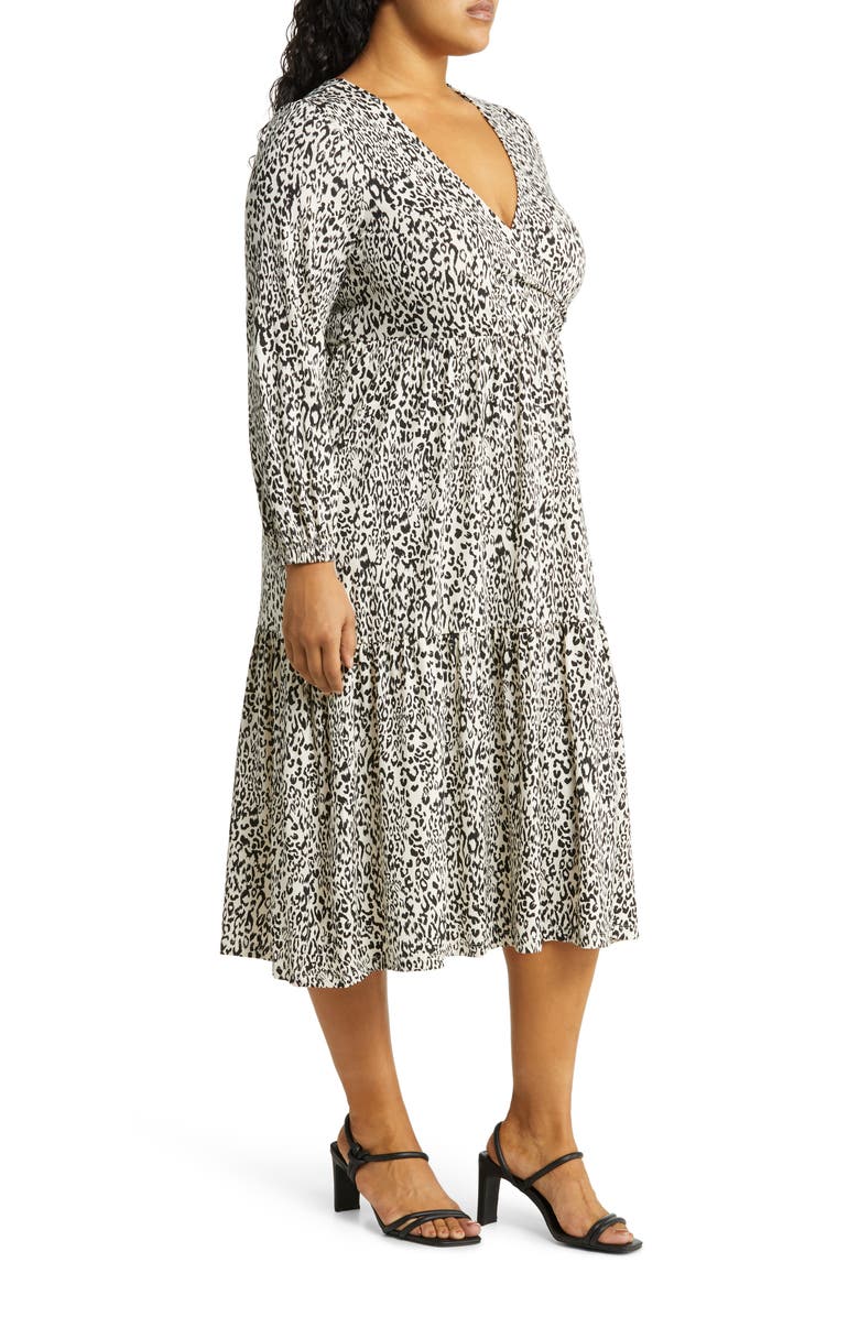 VERO MODA CURVE Emilie Long Sleeve Leopard Midi Dress, Alternate, color, 