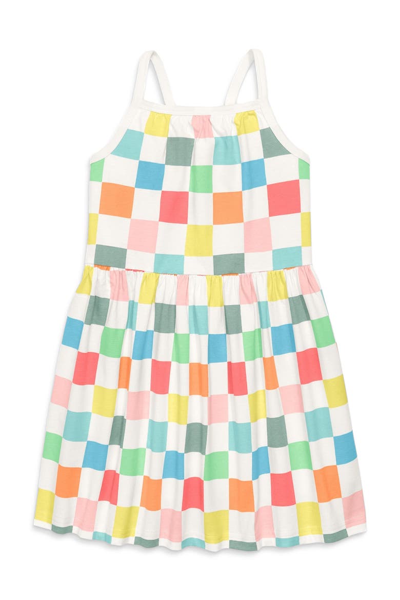 Kids Picnic Dress In Rainbow Patterns, Main, color, Ivory Rainbow Check