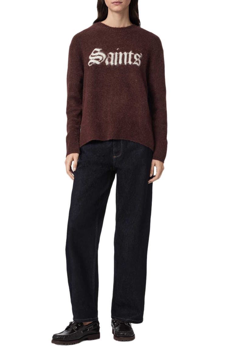 Saints & Sinners Crewneck Sweater, Alternate, color, BURNT BROWN
