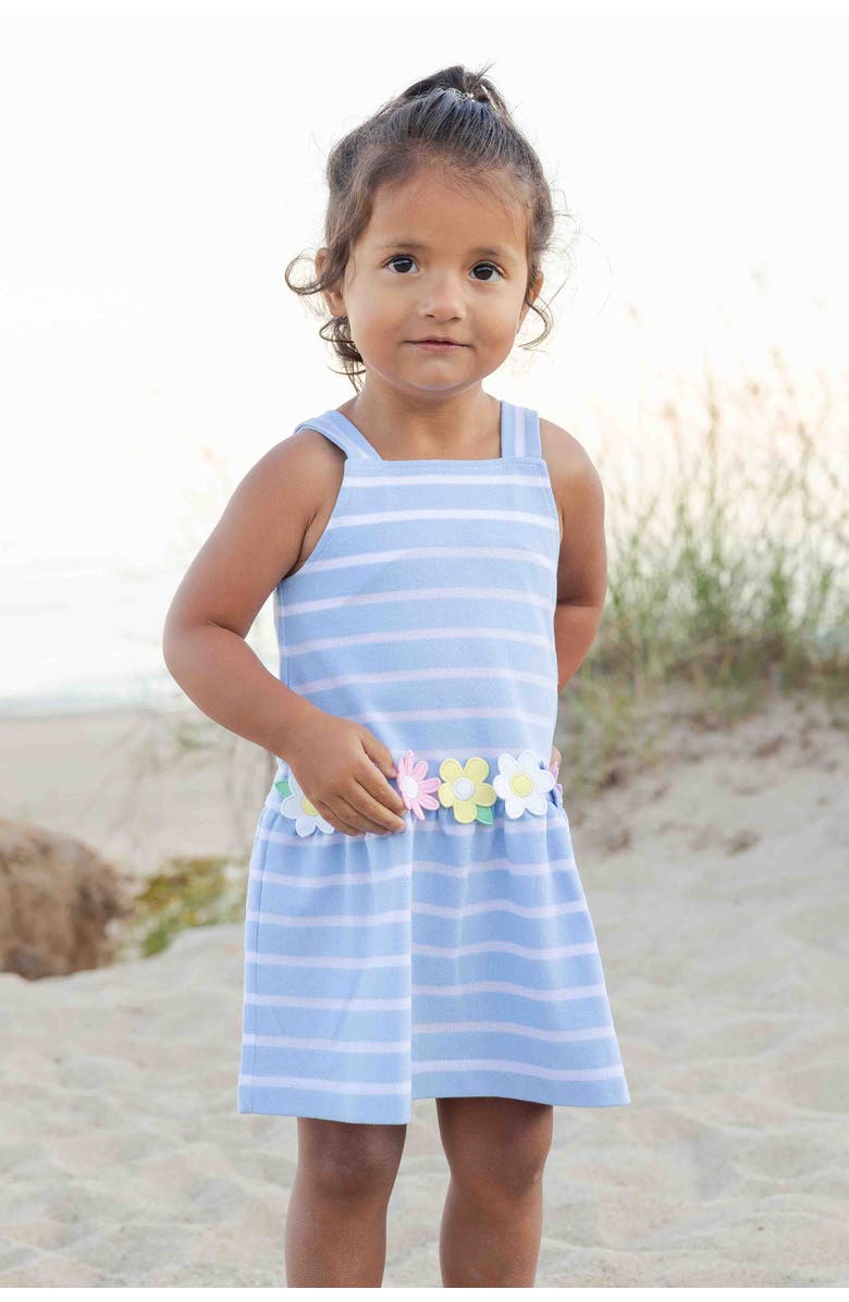 Florence Eiseman Stripe Knit Dress With Mulitcolor Flowers, Alternate, color, Light Blue/White