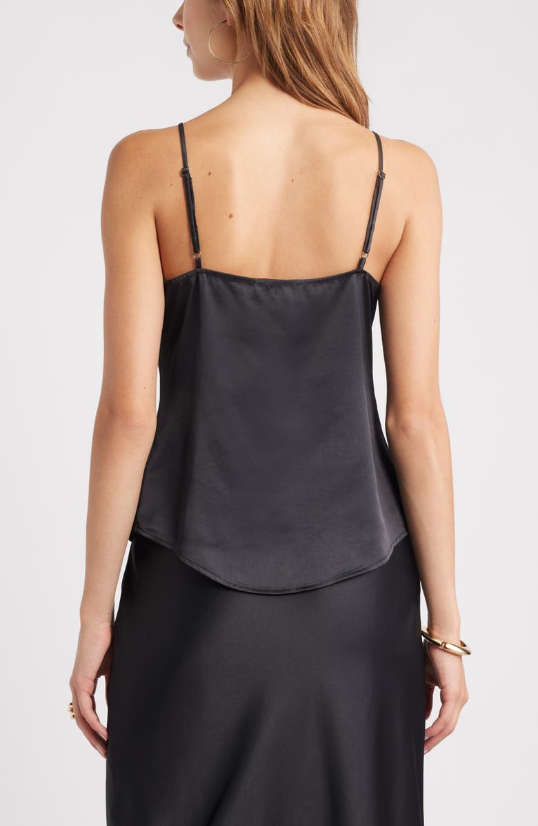 Open Edit Split Front Satin Button-Up Camisole, Alternate, color, Black